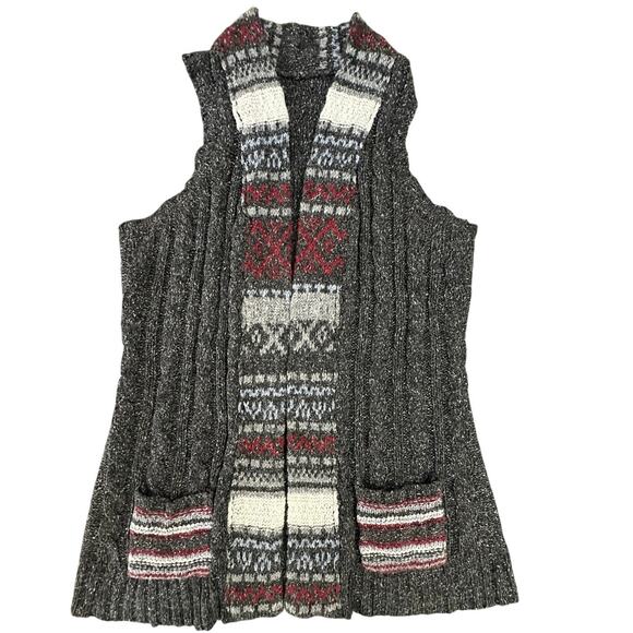 VTG Grandmacore Size Large Open Front Vest Cardigan Cable Knit Sweater Pockets - Picture 3 of 15
